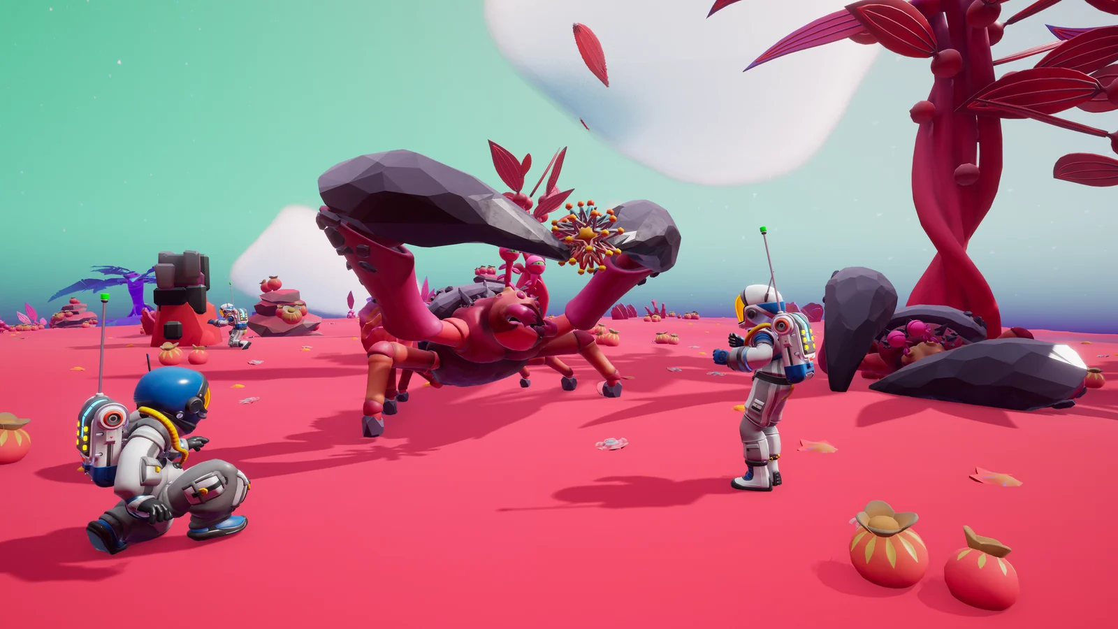 惑星テフラでクリーチャーと戦闘するクルー