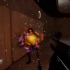 Healthや弾数UI付きのFPSゲーム画面で、火花を散らし撃たれたロボット敵と銃が映る