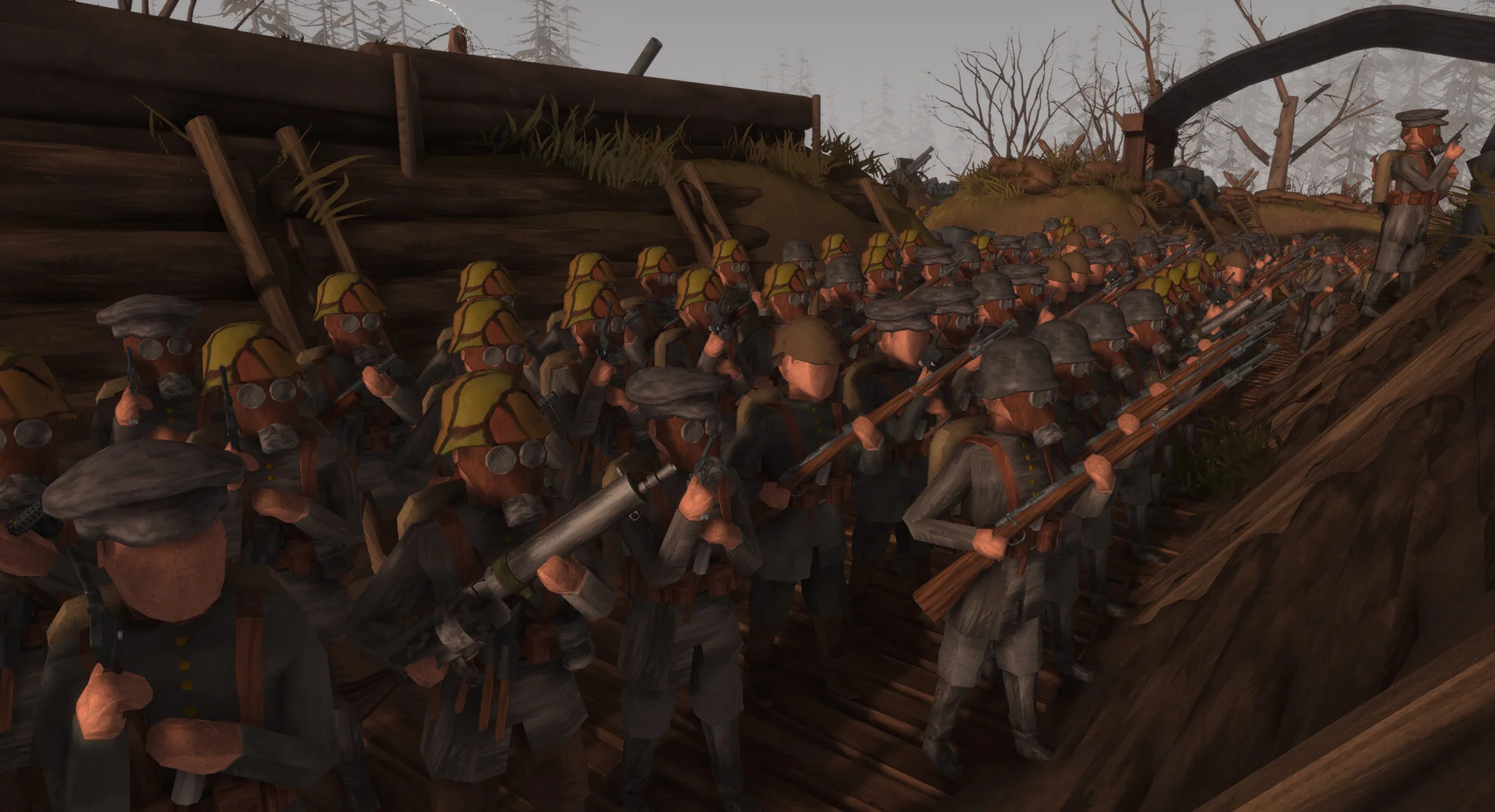 塹壕内に並ぶ多数の兵士を描いたゲーム画面