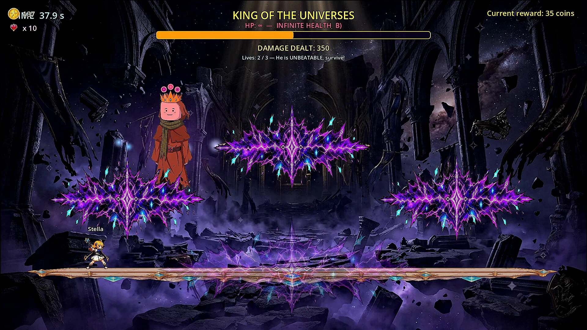 KING OF THE UNIVERSESとの戦闘を映すゲーム画面