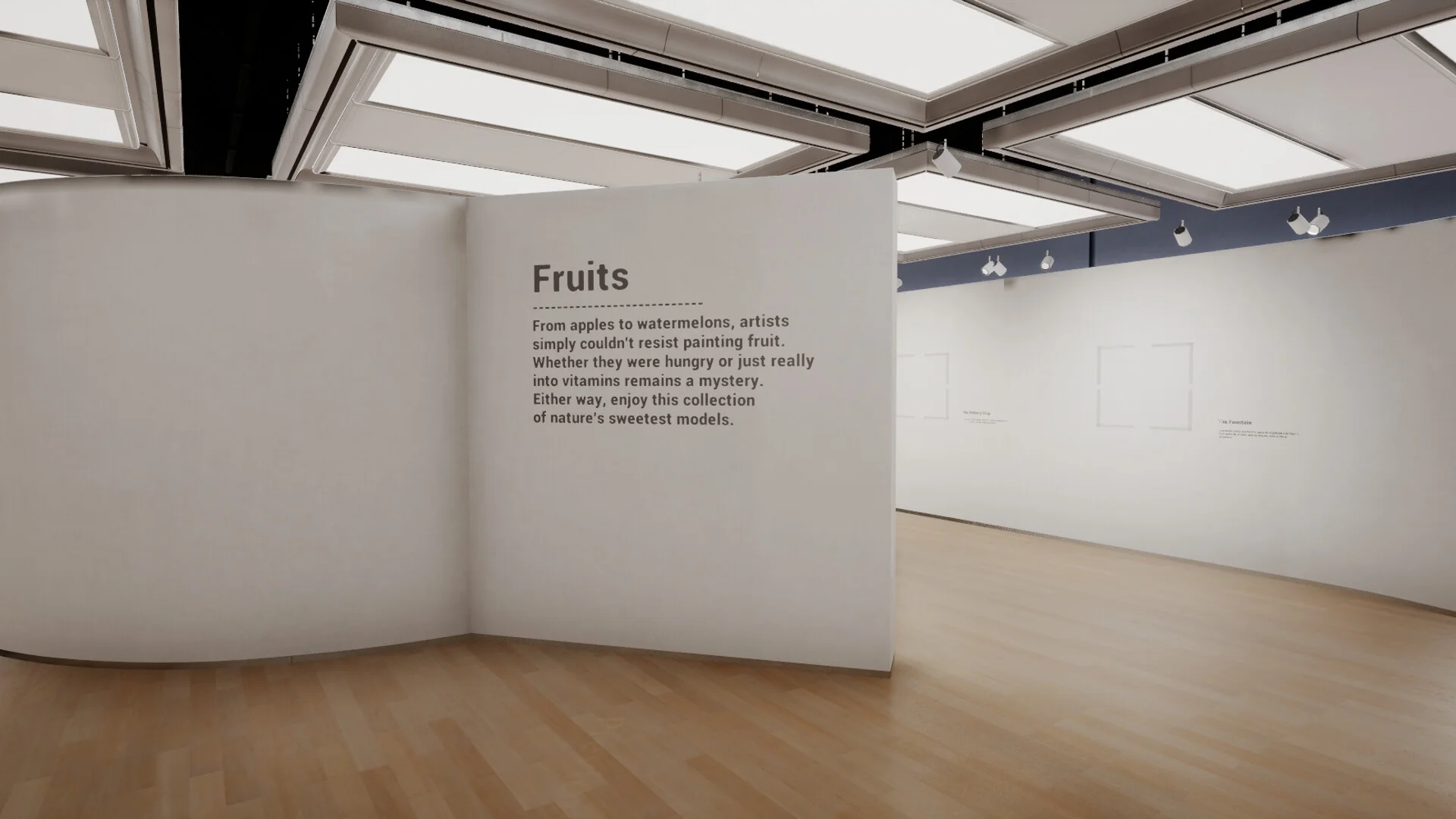 「Fruits」の解説文が掲示された展示室