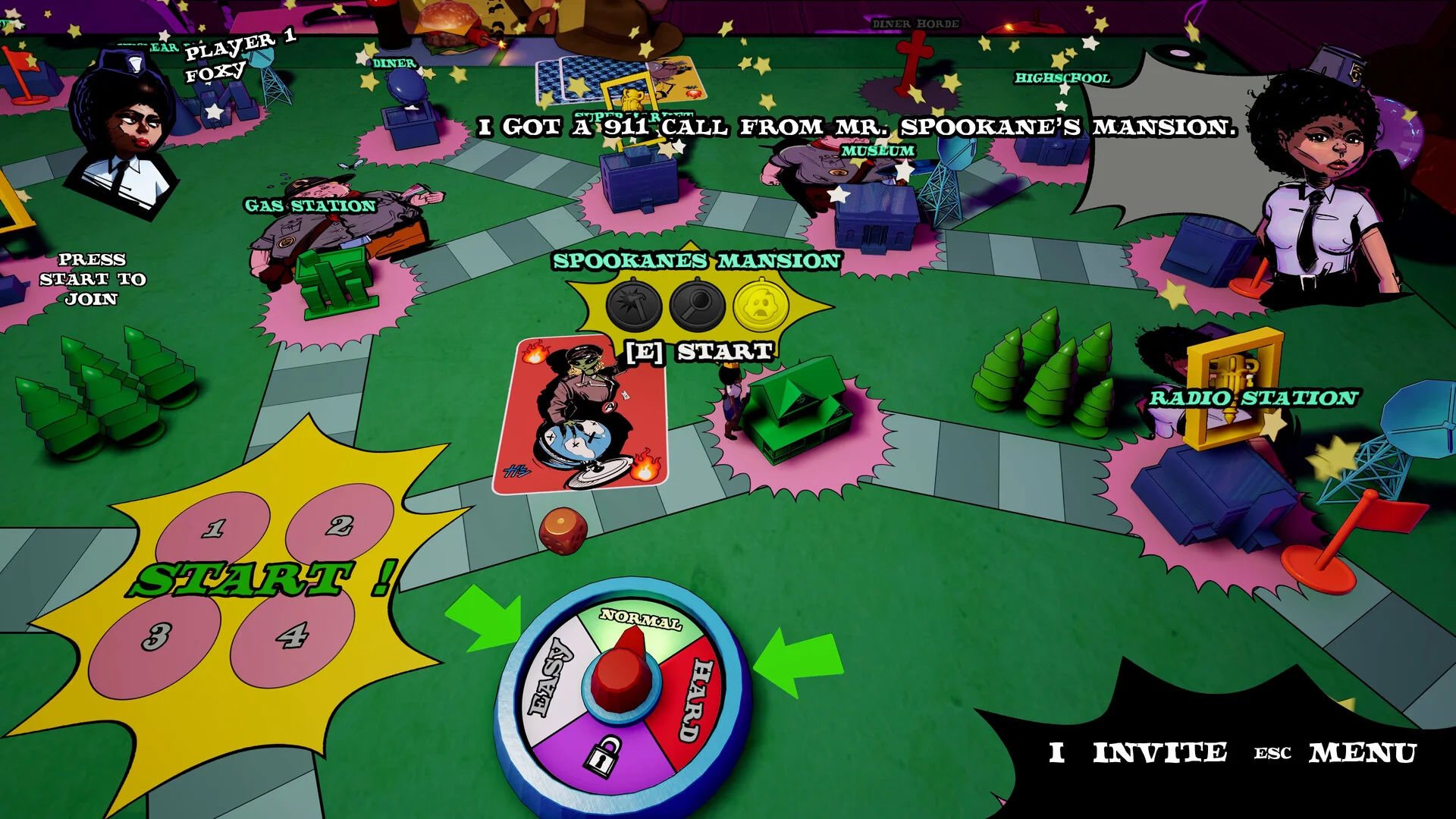 ボードゲーム風のマップ画面。SPOOKANES MANSIONと難易度ルーレット