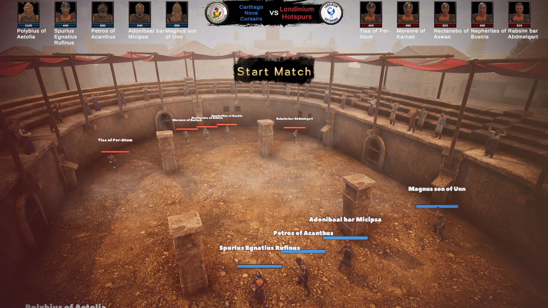 Carthago Nova Corsairs対Londinium Hotspursの試合開始前の闘技場画面