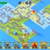 ボクセル風の島で防衛タワーを配置するタワーディフェンスのゲーム画面