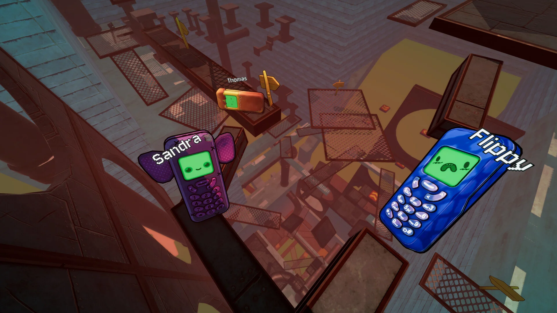 Sandra、Flippy、Thomasと名前が表示された携帯電話型キャラクター