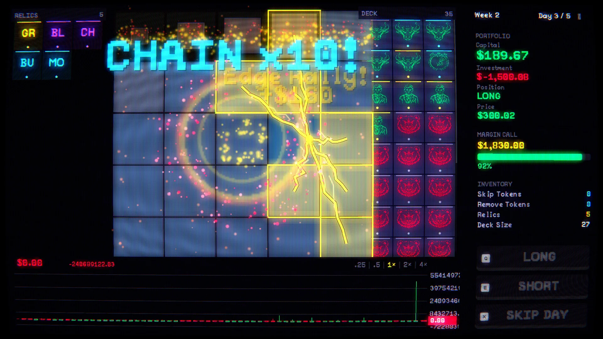 CHAIN x10!と表示されたトレード風パズルゲーム画面