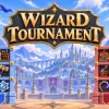 『Wizard Tournament』のキービジュアル。青と赤の塔に魔法アイテムが並ぶ