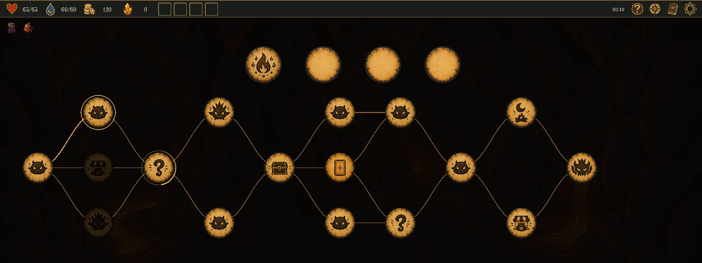 『Grimoire of Hecate』の分岐マップ画面。戦闘やイベントなどのマスが分岐してつながる