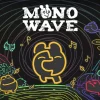 『MONOWAVE』のキービジュアル。黒背景にロゴと線画の守護精霊モノ、カラフルな仲間たち