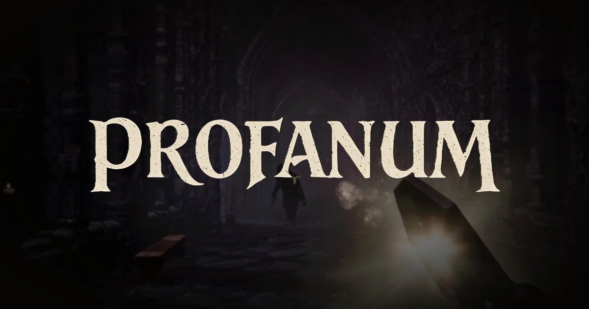 暗い中世の回廊を背景にしたホラーRPG『PROFANUM』のキーアート