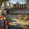 中世の村を背景に、果汁職人の男性とタイトルロゴを描いた『Medieval Juice Crafter』キービジュアル