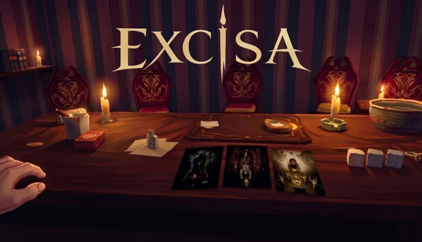降霊テーブルにタロットとダイスが並ぶ『EXCISA』のキービジュアル