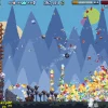 『山食いドワーフ』のゲーム画面。塔や兵器で山の宝を掘り崩す場面