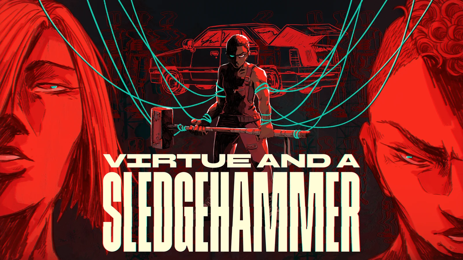 『Virtue and a Sledgehammer』のキービジュアル。ハンマーを持つ人物と赤い顔のアップ