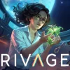 『Rivage』キーアート。宇宙ステーションで光る植物を手にする眼鏡の女性主人公
