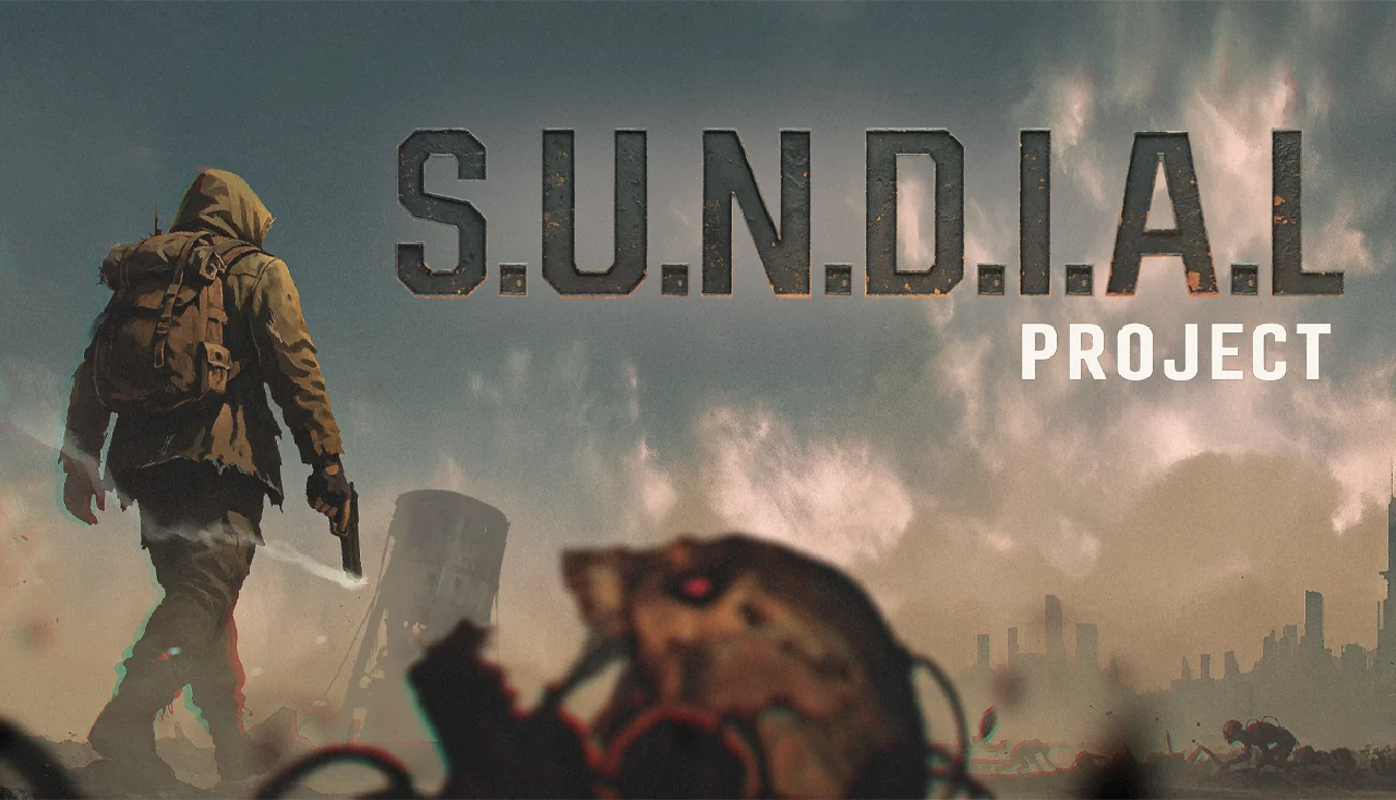 『Project S.U.N.D.I.A.L.』のキービジュアル。荒廃した世界を歩く武装した人物