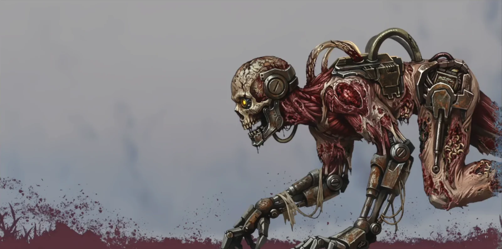 『Project S.U.N.D.I.A.L.』のキーアート。機械化された骸骨状の怪物クリーチャー