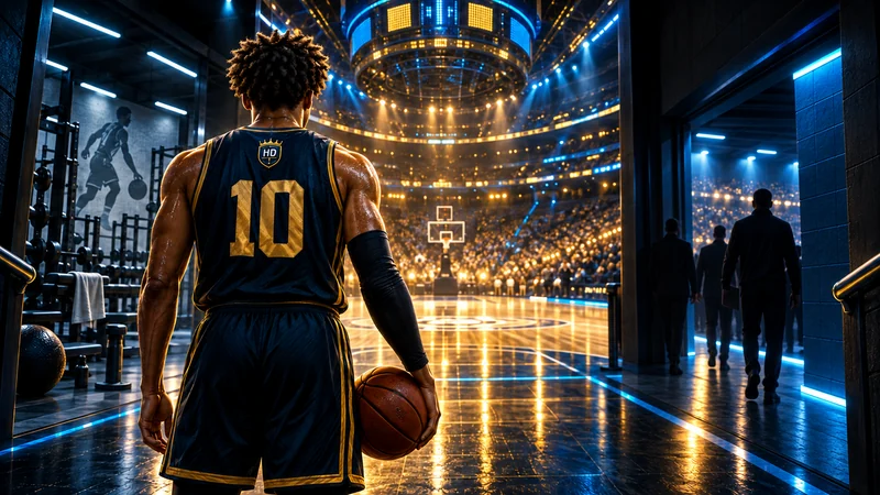 背番号10の選手が観客で満員のアリーナを見つめるHoop Dynastyのイメージ