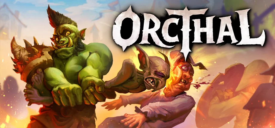 『Orcthal』キービジュアル。緑のオーク戦士が人間の兵士をなぎ倒す場面