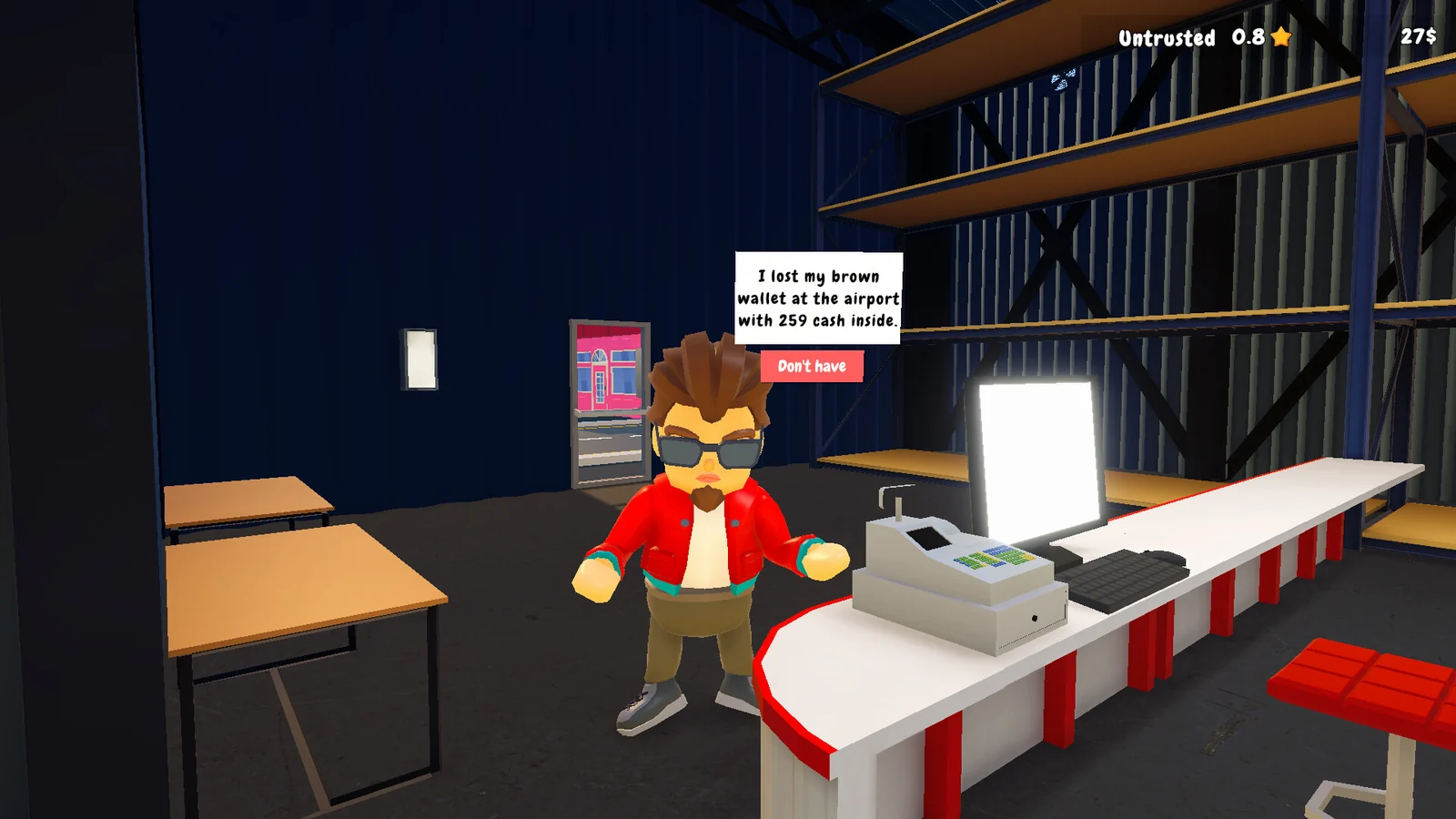 『Found it!: Lost & Found Co.』のゲーム画面。客が財布の紛失を依頼している場面