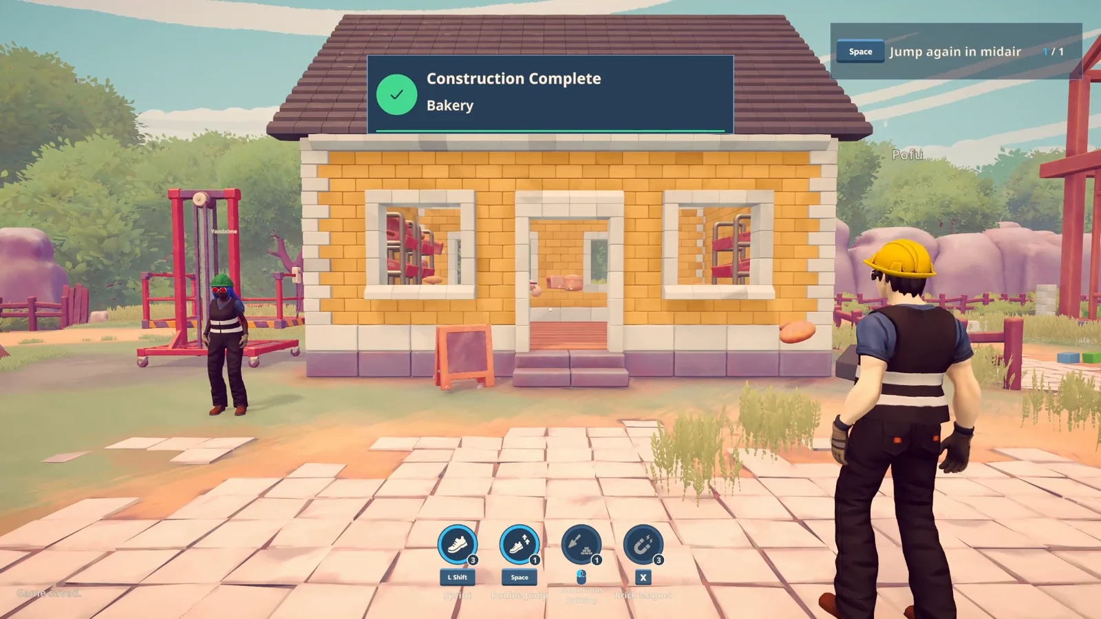 『Brick by Brick』でパン屋の建設が完了した場面のゲーム画面