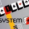 ブラックジャックローグライク『SYSTEM 21』のキーアート。カードが並ぶ背景とタイトルロゴ