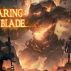 溶岩の巨人に立ち向かう3人の冒険者と『Clearing Blade』ロゴのキービジュアル