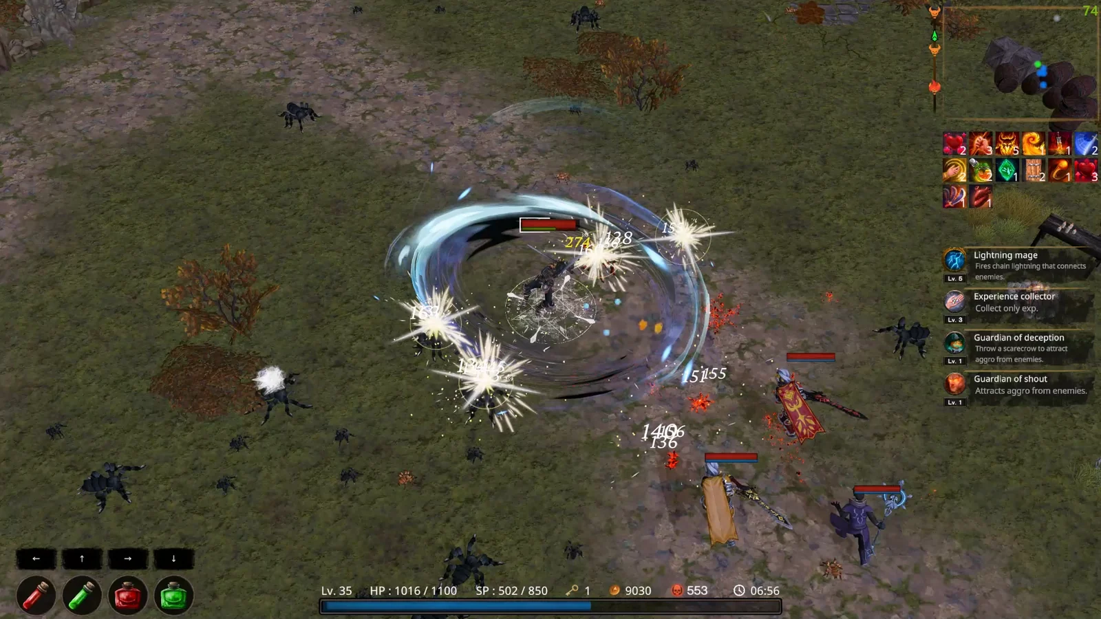 『Clearing Blade』のゲームプレイ画面。渦状の斬撃で敵を倒す戦闘シーン