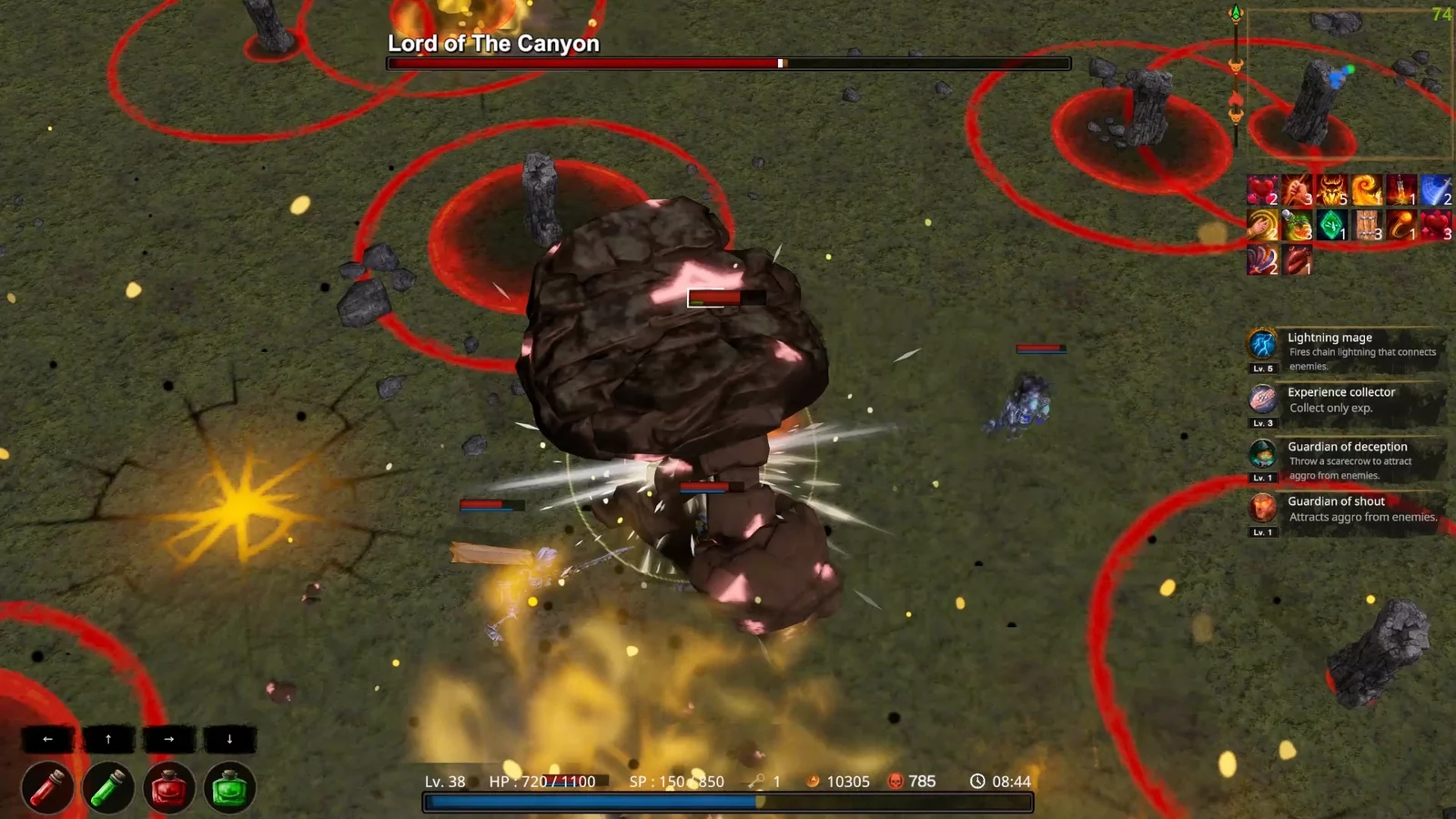 『Clearing Blade』のプレイ画面。岩のボス「Lord of The Canyon」と戦う場面