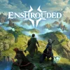 『Enshrouded』キービジュアル。霧の王国を見渡す3人の冒険者とタイトルロゴ