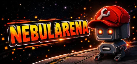 宇宙を背景にNebulArenaのロゴと赤い帽子をかぶったロボットを描いたキービジュアル
