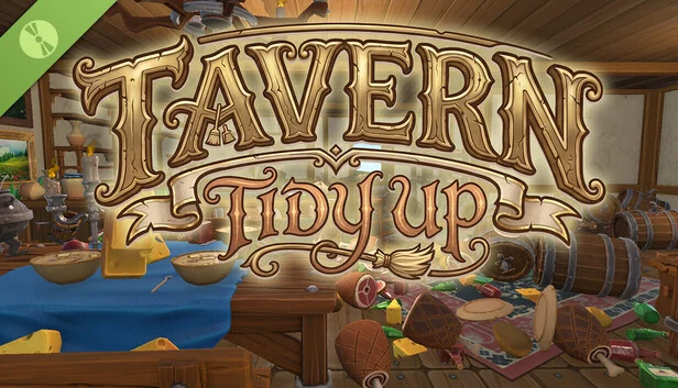 散らかった中世の酒場を背景にした『Tavern: Tidy Up』のキービジュアル