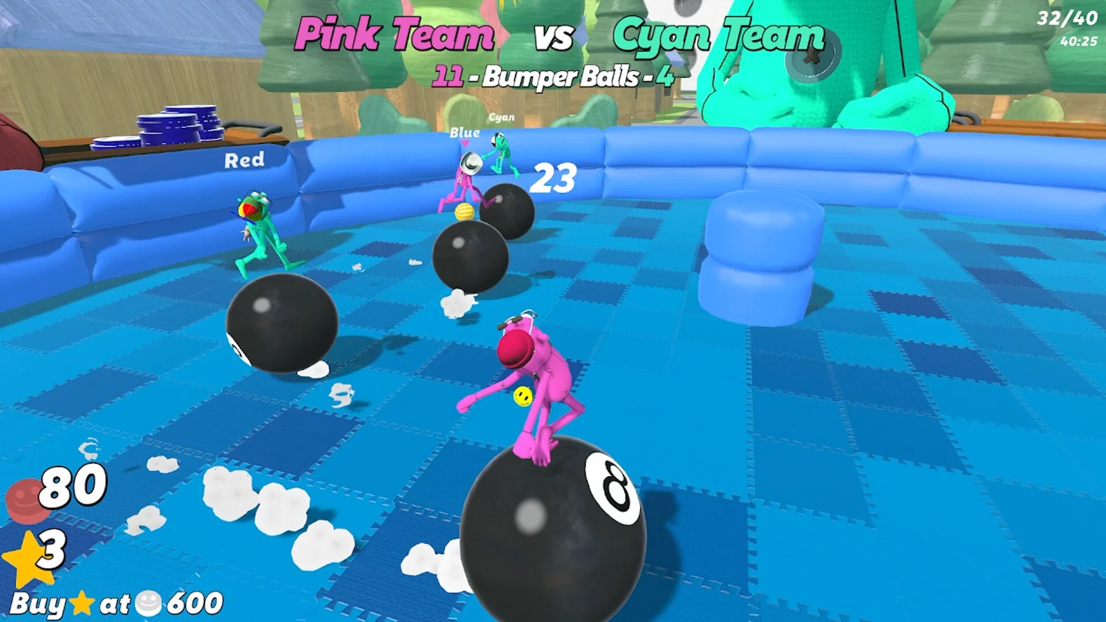 『WE'RE ALL IN!』のバンパーボール対戦ミニゲームのゲーム画面