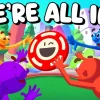 『WE'RE ALL IN!』のキービジュアル。笑顔の赤いチップに手を伸ばす4色のキャラクター