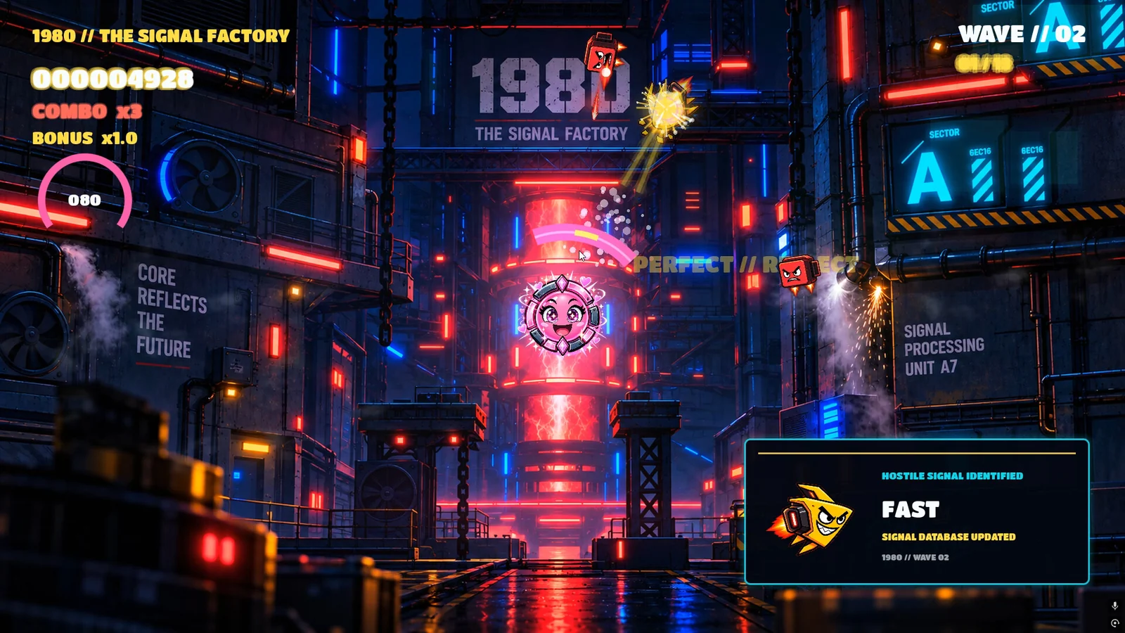 REFLECT89の1980年ステージ「THE SIGNAL FACTORY」のゲームプレイ画面