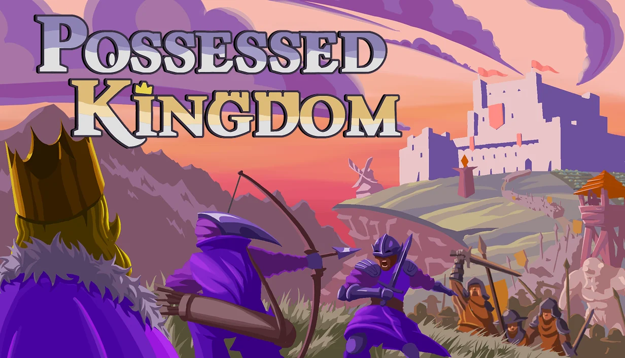 『Possessed Kingdom』のキービジュアル。王と紫の軍勢が丘上の城へ進軍する