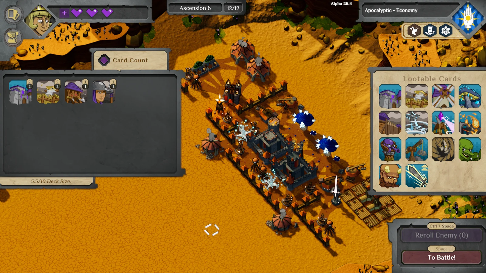 Possessed Kingdom 砂漠マップで敵の王国を偵察するゲーム画面